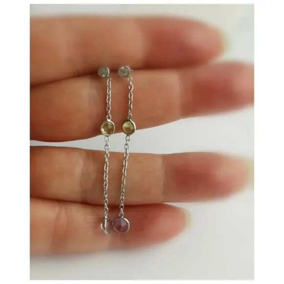 Nwt Sterling silver three gemstone dangle earrings Topaz Peridot Amethyst - Picture 5 of 6